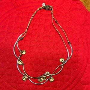 Lizzy James made in USA necklace handmade double strand silver and brass color